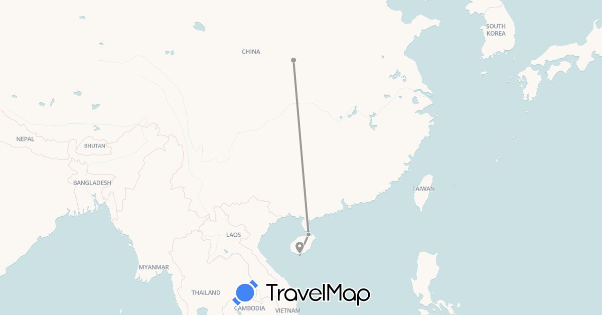 TravelMap itinerary: plane in China (Asia)